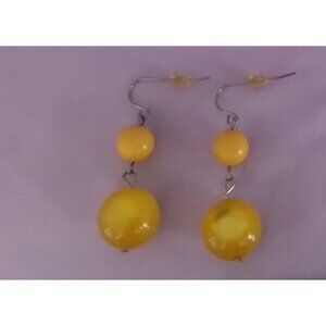 Vintage Yellow Beaded Dangle Drop Earrings